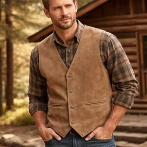 Men’s Tan Leather Vest Great Northern Co Large 44 Chest Western